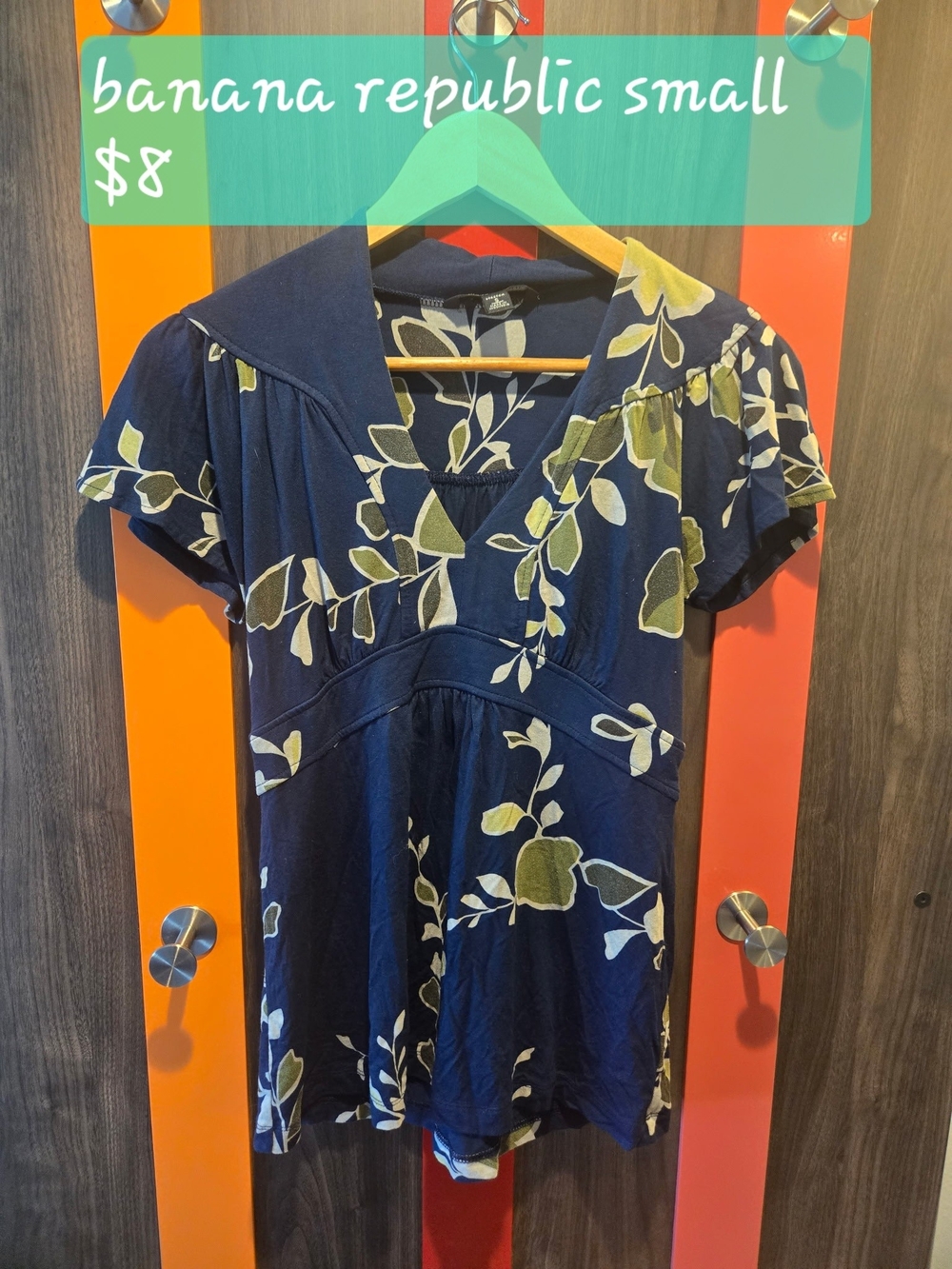 Banana Republic Navy Floral V-Neck